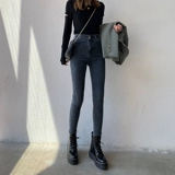 Осенние джинсы, демисезонные штаны, популярно в интернете, высокая талия, в обтяжку, по фигуре, облегающий крой