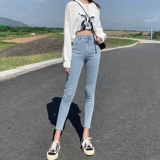 Синие цветные джинсы, весенние штаны, карандаш, высокая талия, 2025 года, тренд сезона, в обтяжку, по фигуре