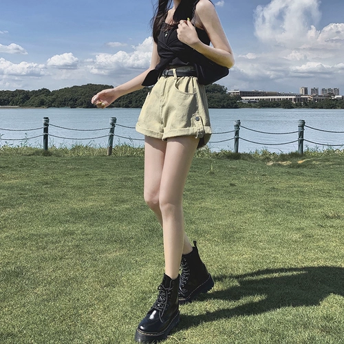 Абрикосовая джинсовая юбка, шорты, тонкие штаны, высокая талия, 2025 года, А-силуэт, свободный крой