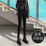 Черные цветные джинсы, весенние удерживающие тепло штаны, высокая талия, в обтяжку, по фигуре