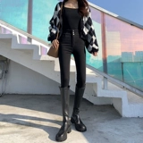 Осенние черные джинсы, штаны, флисовый карандаш, 2023 года, высокая талия, по фигуре, в обтяжку