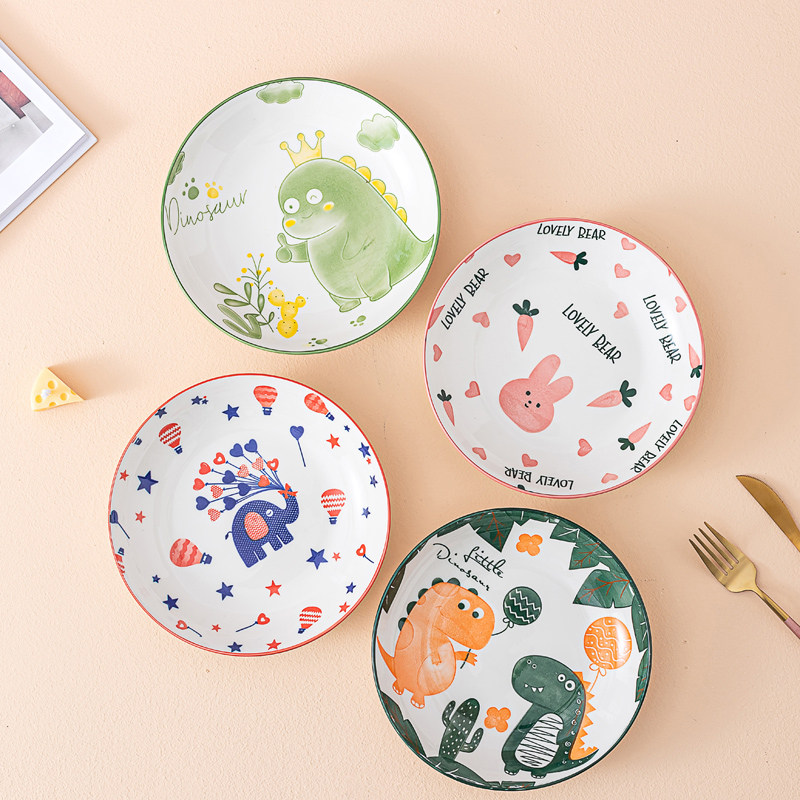Cute dinosaur underglaze color plate cartoon Japanese rice plate home ceramic plate creative salad plate dinner plate vegetable plate