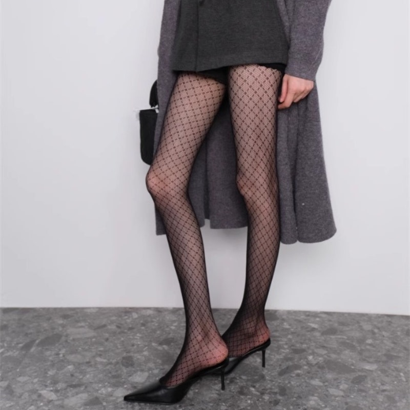 Quotelegant Plaid Quot Spring and Summer Modern Retro American Style Diamond-Shaped Plaid Pantyhose Black Stockings for Women Ultra-Thin Style