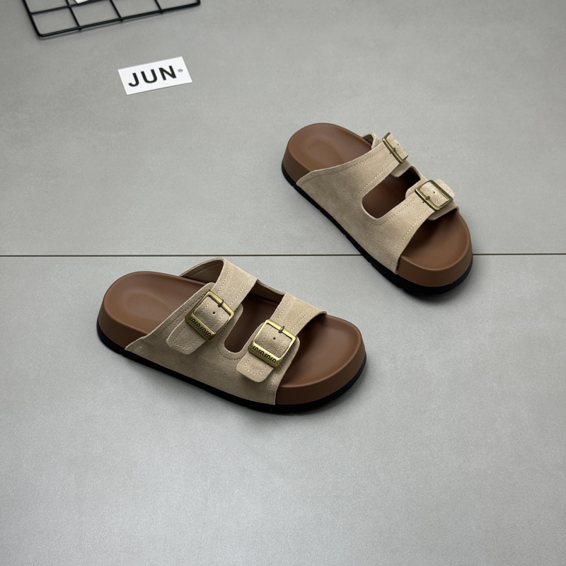 Genuine Leather Birkenstock Double-Strap Slip-On Sandals for Women, 2026 Summer New Style, Non-Slip, Comfortable, Versatile Beach Sandals