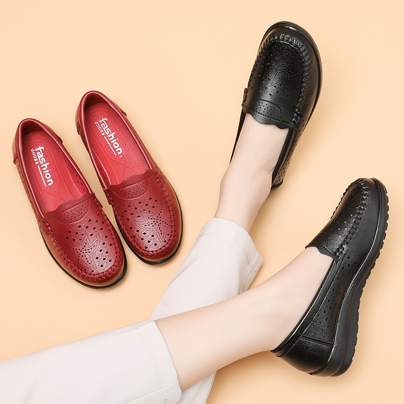 Mother Shoes Single Shoes Middle Aged Breathable Middle Aged Genuine Leather Leather Leather Shoes Summer Soft Bottom Comfort Women Baotou Sandal Sandal Dongle Shoes