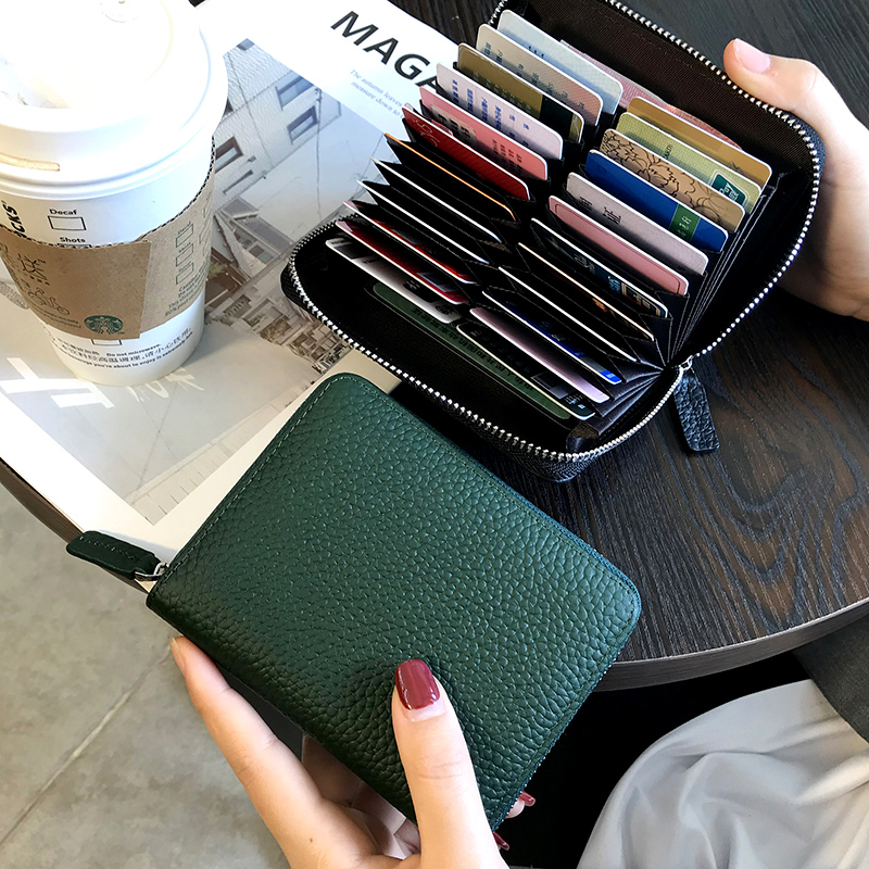 Real cow leather card bag large capacity multi-card bit high-end ladies exquisite thin model compact 2021 new net red release card