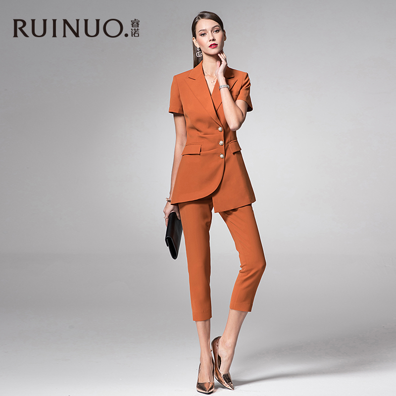 Ruineau Professional Suit Women's Summer 2022 New Inlun Wind Fashion Casual Suits Business Positive Dress Short Sleeve Workwear