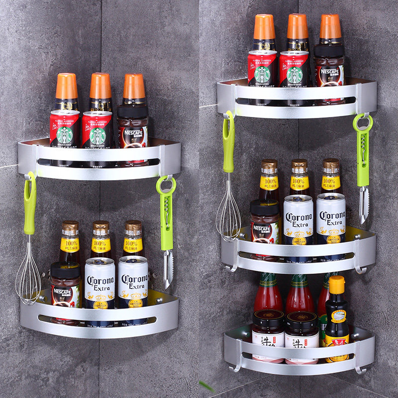 Kitchen Corner Shelf Free to punch wall Seasoning Containing Shelf Triangular Multilayer Aluminum Alloy Wall-mounted Small-Taobao