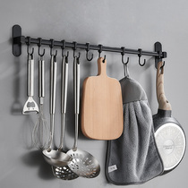 Kitchen adhesive hook stainless steel non-hole hanging bar row hook spoon shovel storage bar bracket kitchenware rack