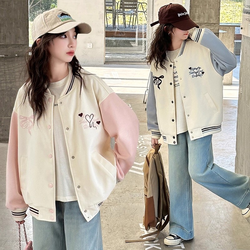 Girls' Jacket Spring and Autumn 2026 New Style Children's Stylish Casual Jacket for Older Kids Spring Outfit Girls' Baseball Jacket
