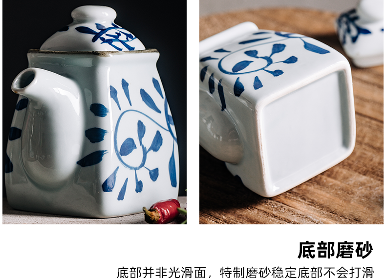 Creative household ceramics sifang soy sauce pot seasoning sauce pot pot of Japanese with cover vinegar pot "penghu - glance accusing oil