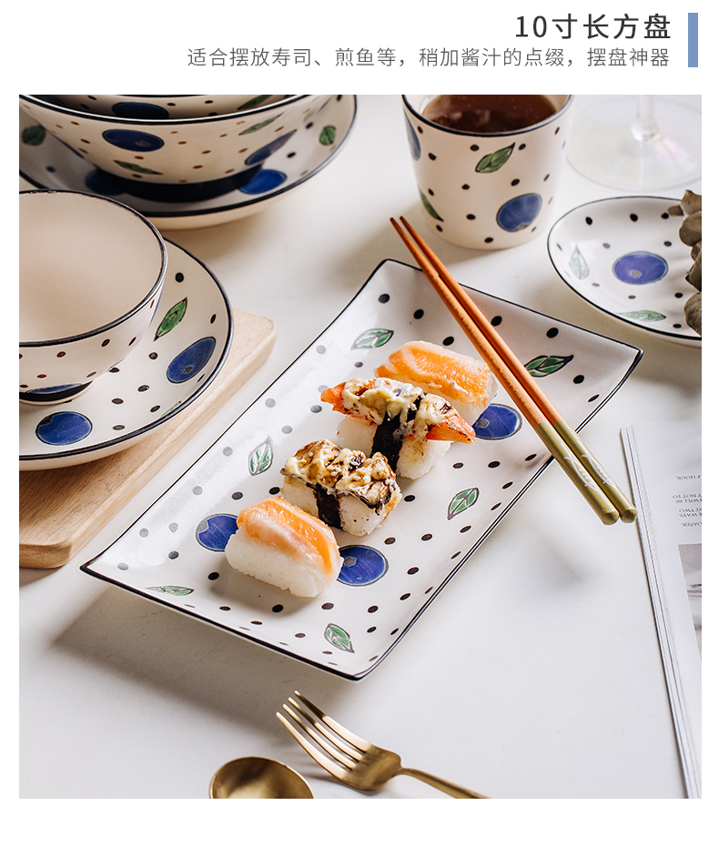 Japanese character dishes suit ins plate household creative web celebrity ceramic tableware, lovely blue berry tableware portfolio