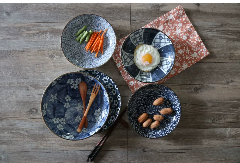Bộ dao kéo gốm sứ Nhật Bản Jingdezhen Bộ đĩa 7 inch sâu đĩa sáng tạo màu sắc nhà tròn món ăn - Đồ ăn tối dĩa nhựa