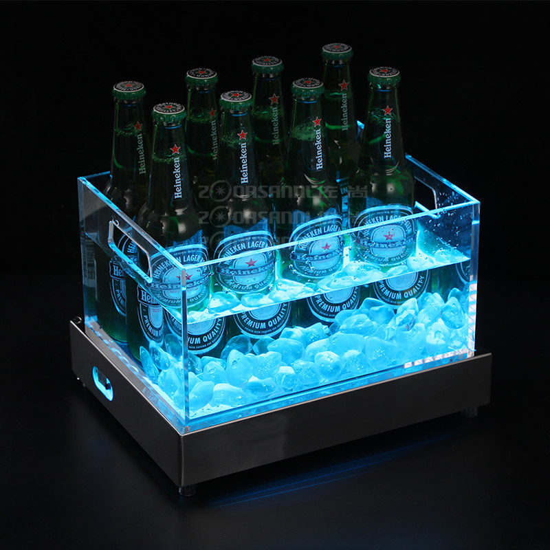 Zazang Led Glow Champagne Ice Bucket Bar KTV Night Field Ice Grain Barrel Creative Power Train Stainless Steel Beer Keg-Taobao