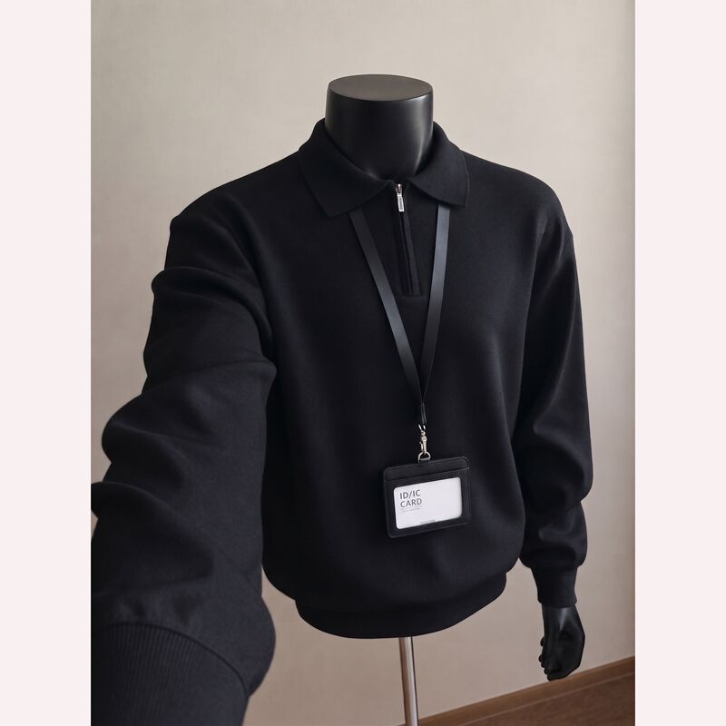 Old Money Style Lapel Polo Shirt for Men 2026 Autumn and Winter New Long-Sleeved Black High-End Casual Work Clothing Knitwear