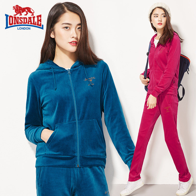 lonsdale dragon lion Dale fleece suit women hooded sweatshirt two-piece sportswear 232350036