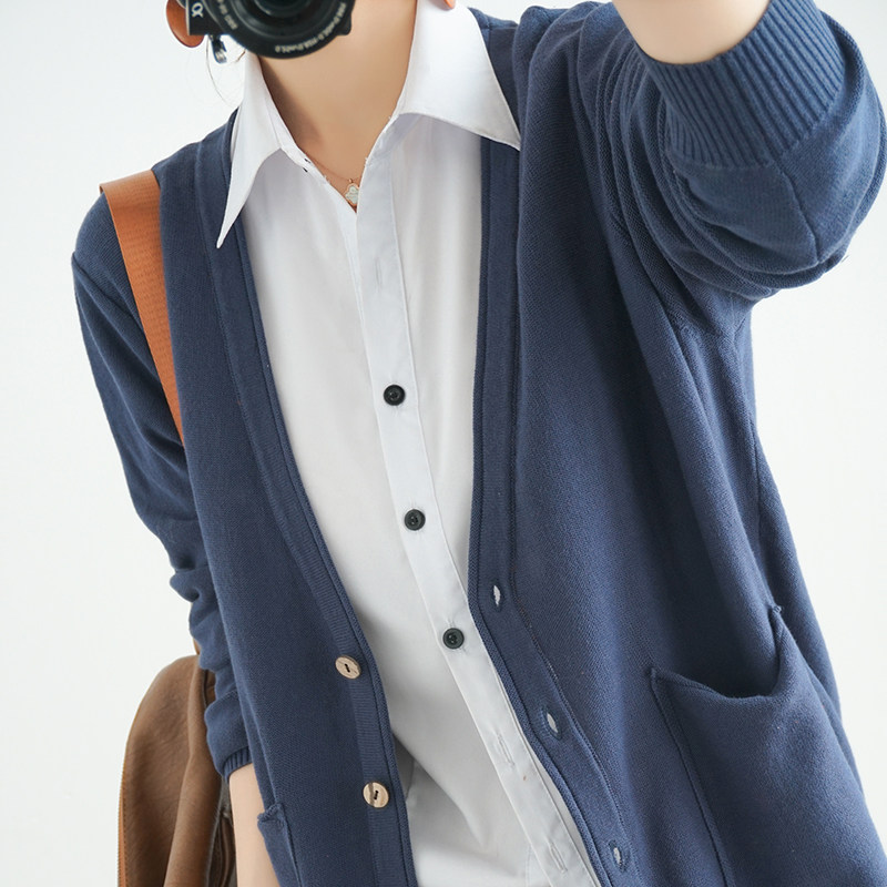 2021 spring new cardigan women's vneck thin sweater loose wear simple versatile women's shawl coat