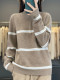High Collar Half-Open 100% Pure Wool Sweater for Women, New Autumn and Winter Long-Sleeve Color-Block Loose Versatile Thickened Sweater Top