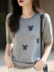 Korean-Style High-End 100% Pure Wool Knit Half-Sleeve Sweater for Women, 2026 New Butterfly Jacquard Five-Quarter Sleeve Base Layer
