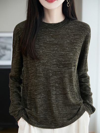 French-Style High-End Colored Linen Knit Long-Sleeve T-Shirt for Women, Round Neck Pullover Base Shirt, 26 New Trendy Inner Wear Thin Sweater