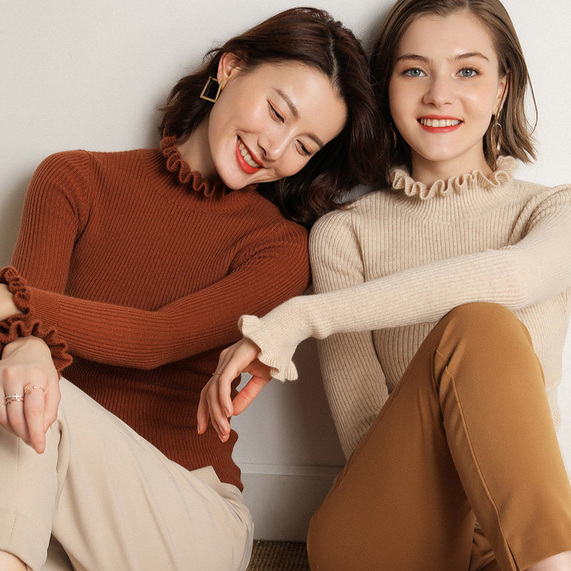 Autumn-winter semi-high collar jacket headcoat female outwear for the outside of the season lap knit body sweaters bottom-knitted sweatshirt with autumn dress blouses