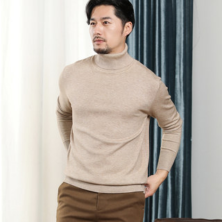 2025 Spring and Autumn New Men's Turtleneck Base Shirt Solid Color Loose Sweater Knitted Pullover Long Sleeve Top