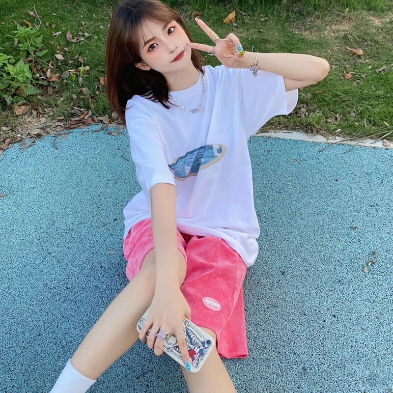 In the summer of 2021, the Han edition loose Japanese is sweet in the wind and thin and thin Yufeng BF medium and long cotton T-shirts
