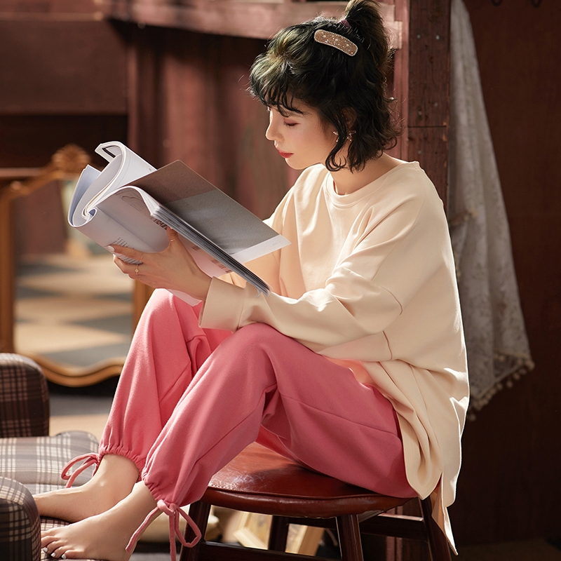 Sleepwear Girl Spring Autumn Pure Cotton Long Sleeve Suit Winter 2022 New web Red burst can be worn outside the home Superior Sense