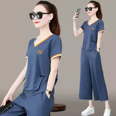 Dape wide leg pants sports suit women summer 2021 New Tide fashion loose short sleeve foreign style casual two-piece