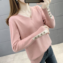 Autumn 2021 new womens v-neck knitted base shirt loose spring and autumn wear a short section of the sweater inside the sweater female foreign style