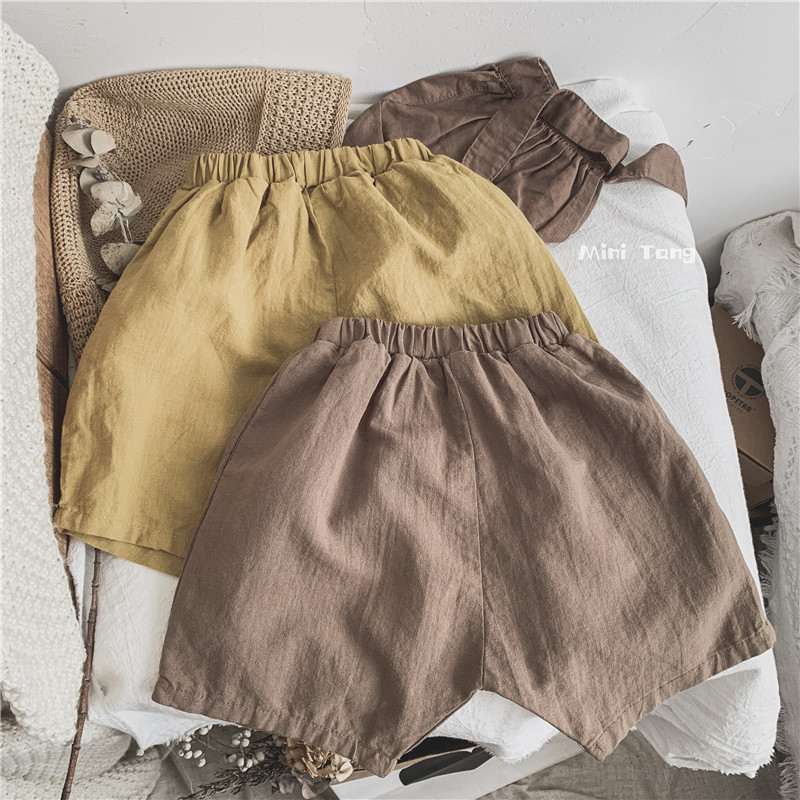 Retro fan ~ Korean children's Sen Department literary cotton and linen shorts boys and girls children's clothing children's casual pants summer fashion trend