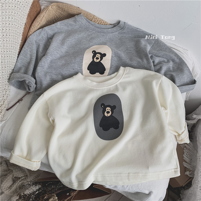 Soft~Korean version cute cartoon long-sleeved T-shirt neutral male and female baby round neck loose pullover top spring and autumn
