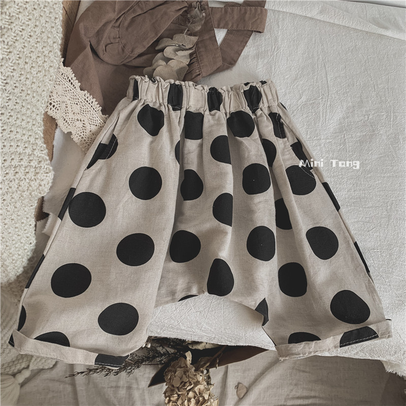 Full of vitality ~ 2021 summer clothes baby big polka dot Sen line cotton and linen big PP pants children's comfort cross pants