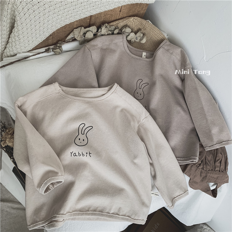 Vitality Money ~ Pro-Skin Full Cotton Mill Fur Children Long Sleeve T-shirt Male And Female Baby Cute Rabbit A Few Loose Round Collar Blouses