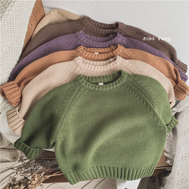 Close eyes into ~ Japanese Korean hyper children's pure color base sweater for men and women baby's knitting sweater