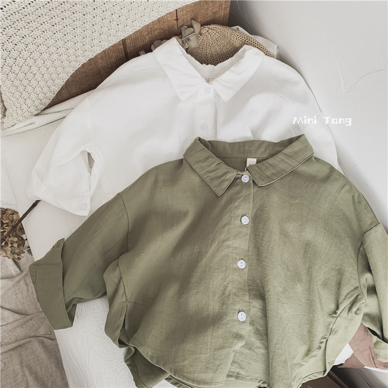 Good wear and strong push ~ Korean custom children's concave shirts for boys and girls baby loose wide lapel shirt autumn tide