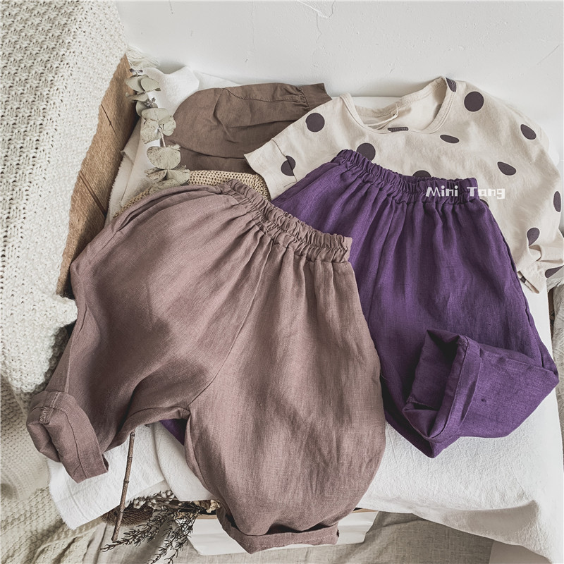 Ultra comfortable ~ Korean custom children's clothing men's treasure cotton linen loose with seven sub-pants baby light and thin robe pants summer