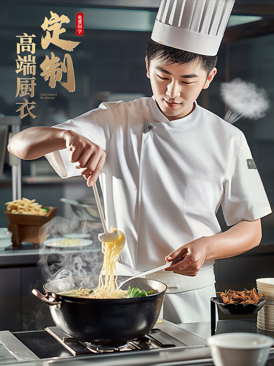 厨师工作服短袖薄款透气夏季酒店餐馆厨房后厨定制弹力速干服装男