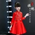 Cô gái mùa xuân sườn xám dài tay, cô gái nhỏ, phong cách Trung Quốc màu đỏ, váy phong cách nước ngoài, váy hoa cô gái, trang phục - Váy trẻ em