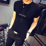 Мужская трендовая футболка с коротким рукавом с круглым воротником для отдыха, коллекция 2021, короткий рукав, в корейском стиле, облегающий крой, с вышивкой