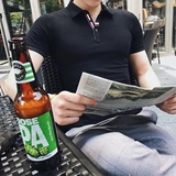 Мужская трендовая футболка polo в английском стиле для отдыха, короткий рукав, облегающий крой, с вышивкой