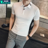 Мужская трендовая футболка polo в английском стиле для отдыха, короткий рукав, облегающий крой, с вышивкой