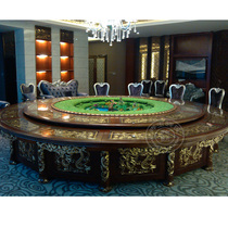 Hotel Table And Chairs Big Round Table High-end Electric Dining Table Music Fountain Full Solid Wood Engraving Custom Induction Cooktop Hot Pot Table