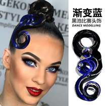 Latin dance headdress gradient blue modern dance competition headdress adult black pool national standard dance hair jewelry childrens wig headgear