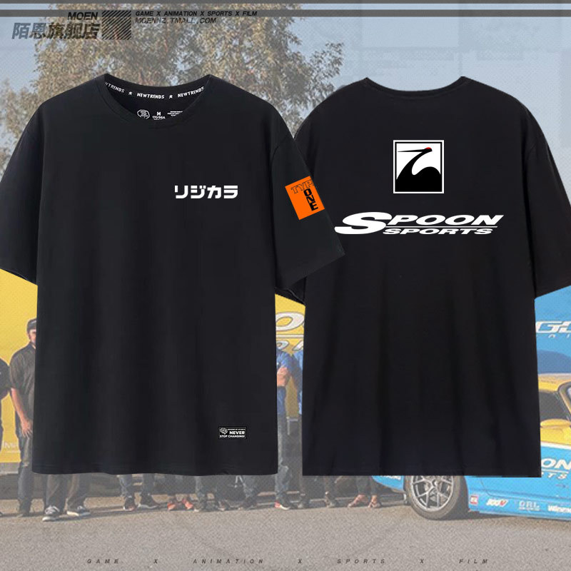 Spoon Clothing Jdm Modified Car T-Shirt Gk Civic Ekfd2 Merchandise for Men and Women Couples Pure Cotton Short-Sleeve Summer Mn