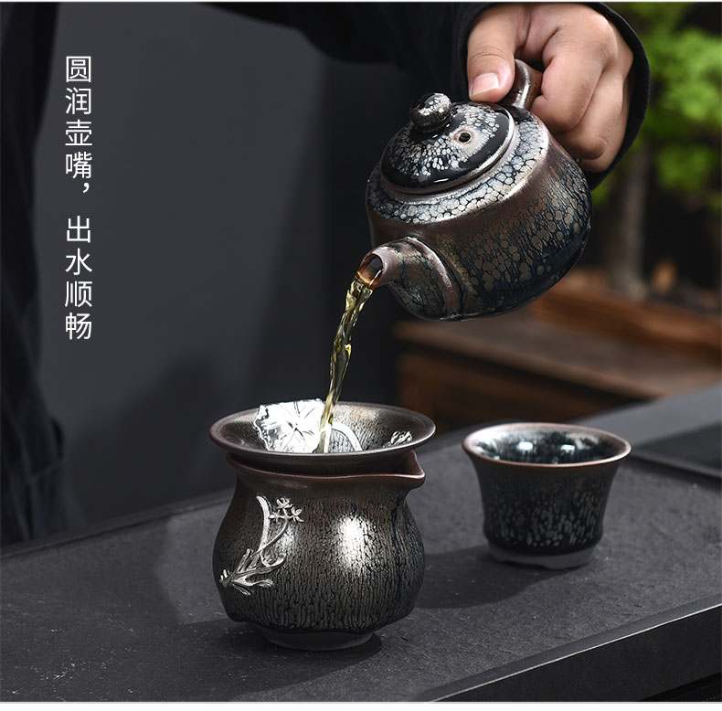 Tao blessing jianyang tire iron droplets built light tea suit household YinJian lamp that teapot teacup the silver tea sets