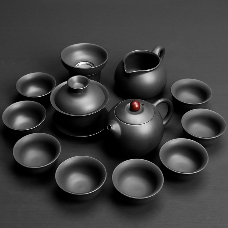 Tao blessing, violet arenaceous kung fu tea set home a whole set of black mud purple sand teapot teacup tea tea set