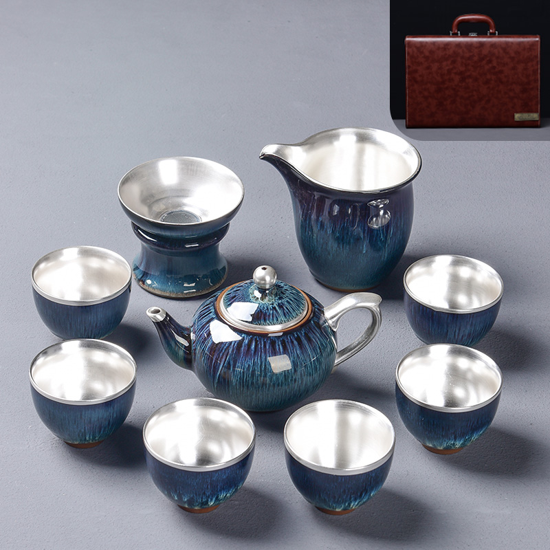 Tao blessing up built red glaze, the tea set household TuHao drawing of a complete set of built - in light tea pot set