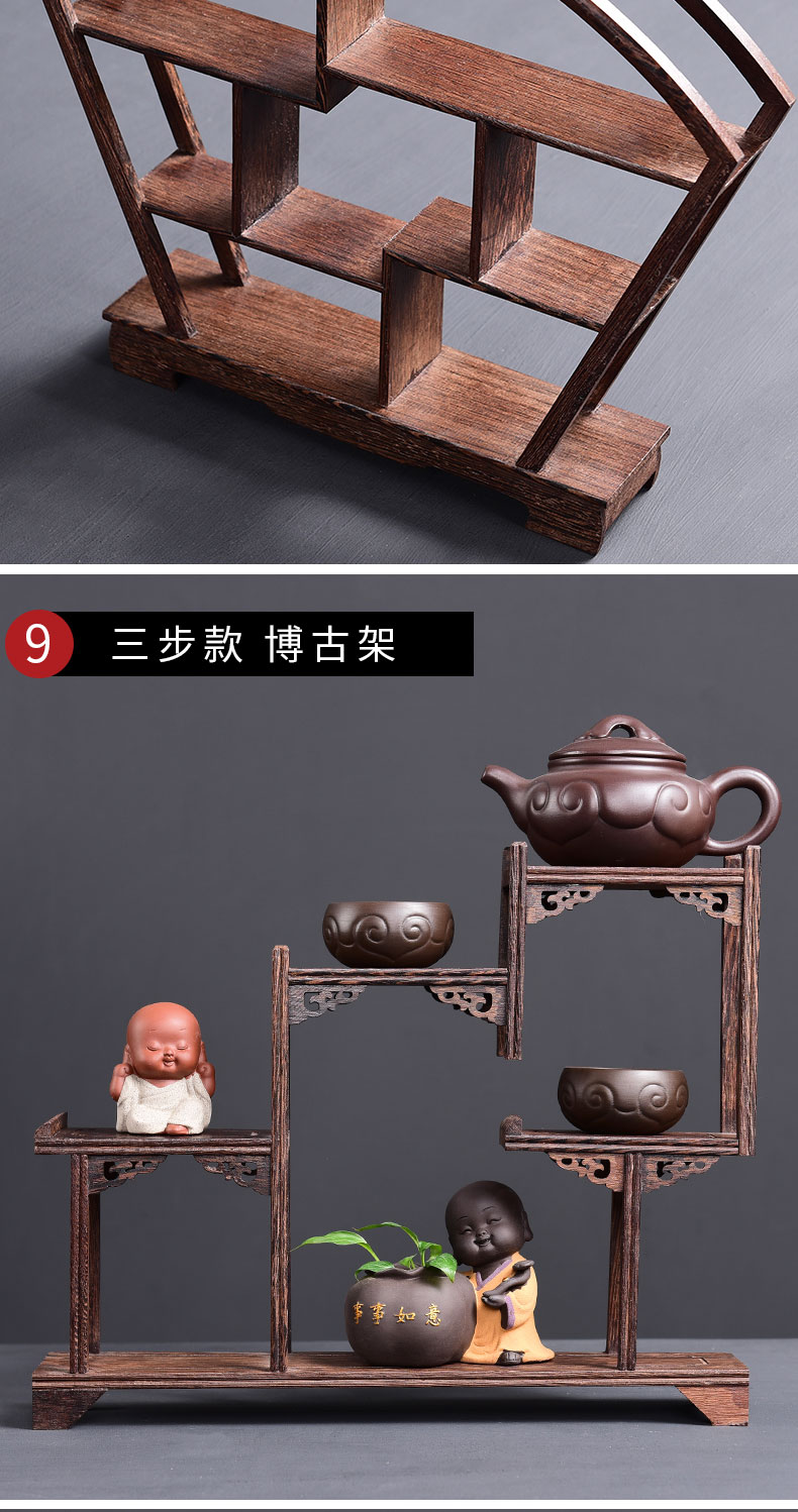 Tao blessing wenge rich ancient frame wood treasure cabinet ceramic tea pot - shelf furnishing articles display shelf