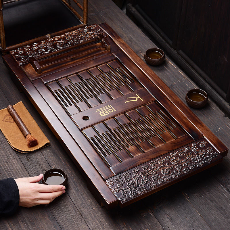 Tao good solid wood tea set tea tray tea set household kung fu tea sea water drainage with double tea bamboo tea tray